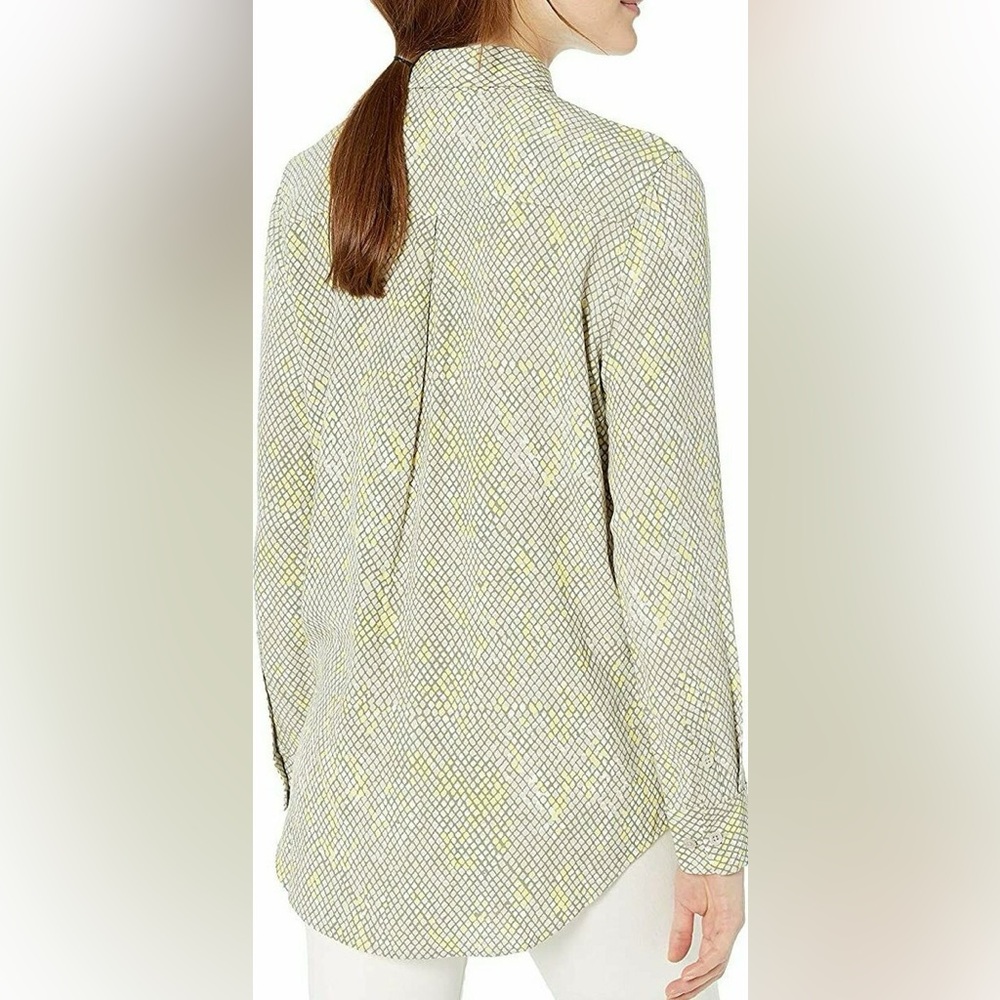 EQUIPMENT Grey & Yellow Button Up Shirt Geometric Snakeskin Blouse Silky Top - Picture 4 of 16
